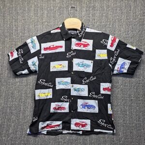 Weekender Shirt Men Large L Sport Cars Classic Roadster Rayon Blend Camp Black